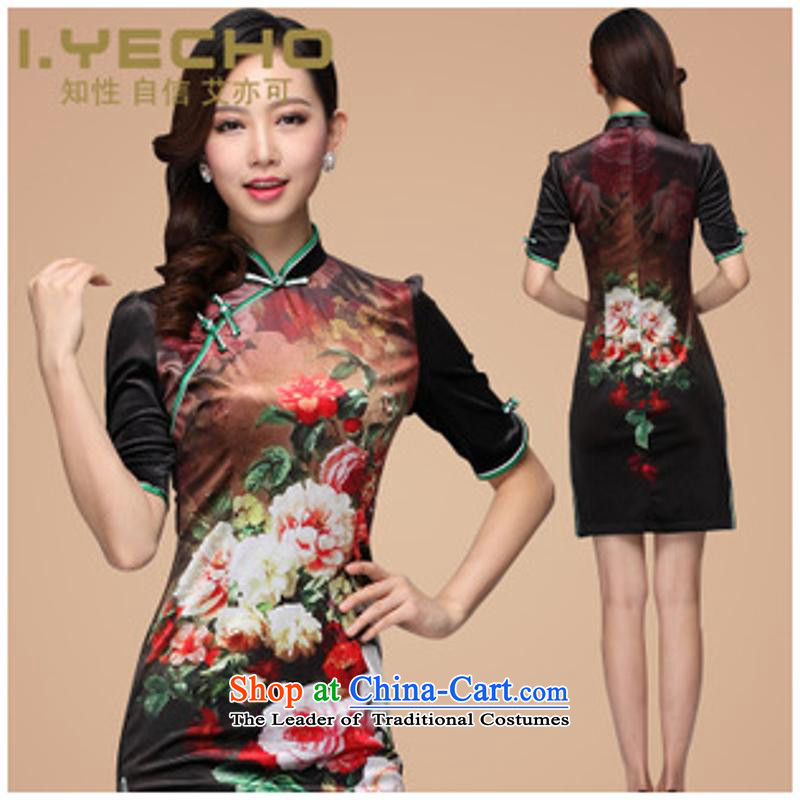 2013 Autumn and winter new stamp improved retro style, short-sleeved qipao Shenzhen picture color, XL, and involved (rvie.) , , , shopping on the Internet