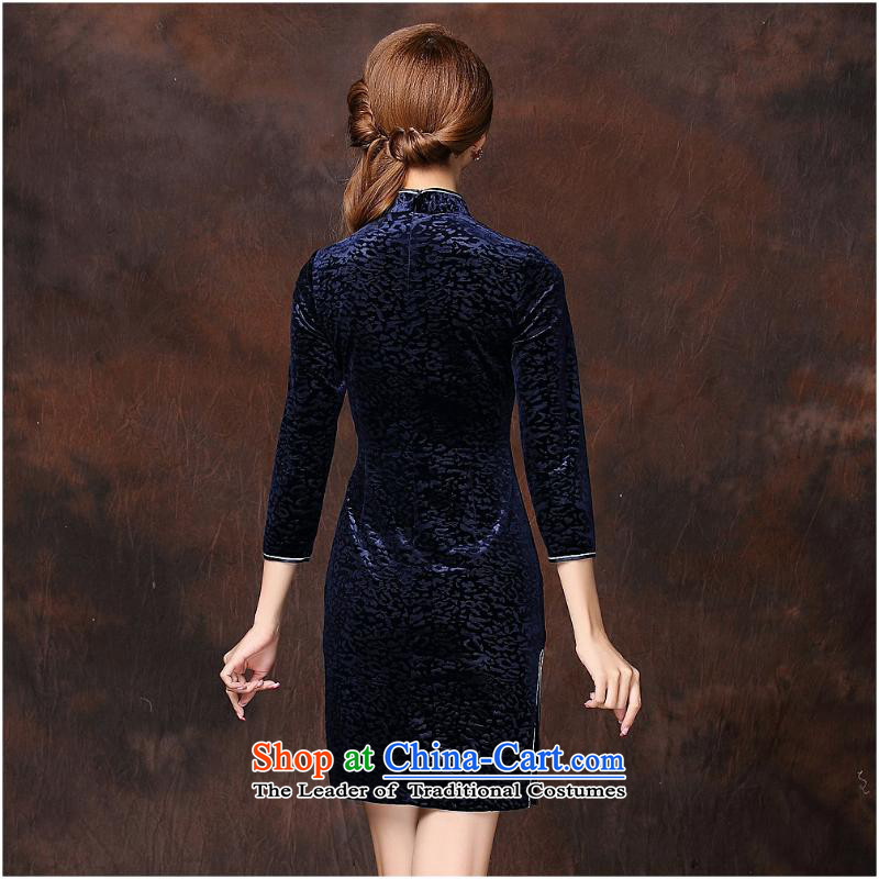 2015 Autumn and winter new women's Stylish retro-wind scouring pads short qipao QF141001 facade blue , and involved (rvie.) , , , shopping on the Internet