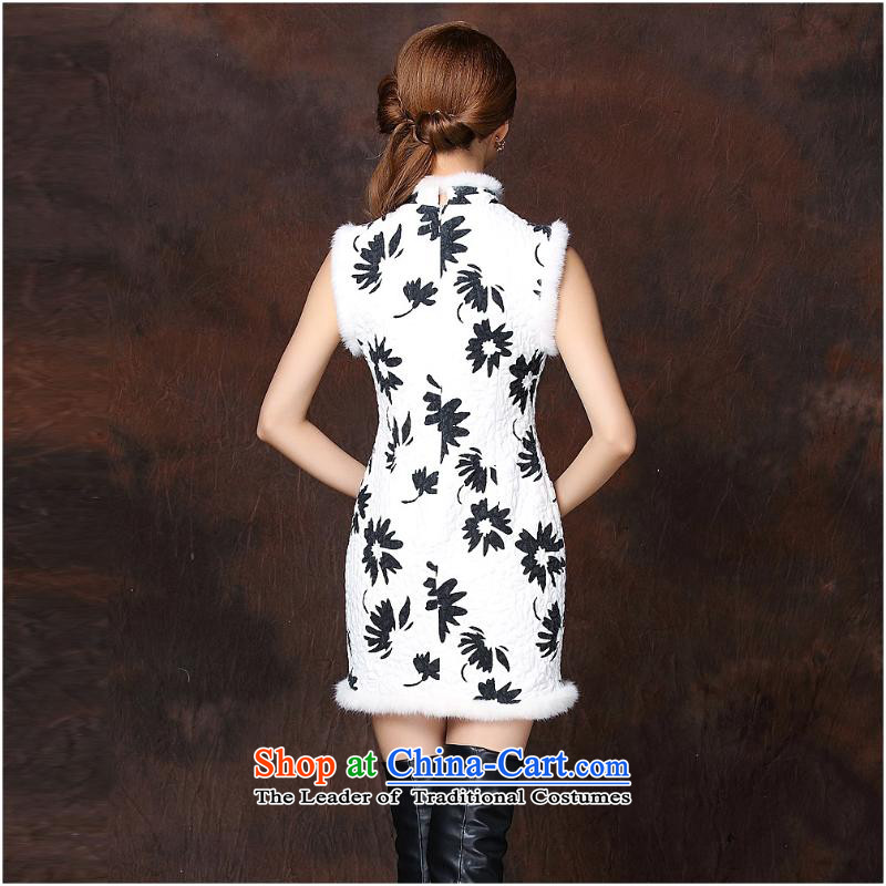 2015 Autumn and winter new women's stylish spell sleeveless folder unit gross open's short qipao QF141011 picture color M, and involved (rvie.) , , , shopping on the Internet