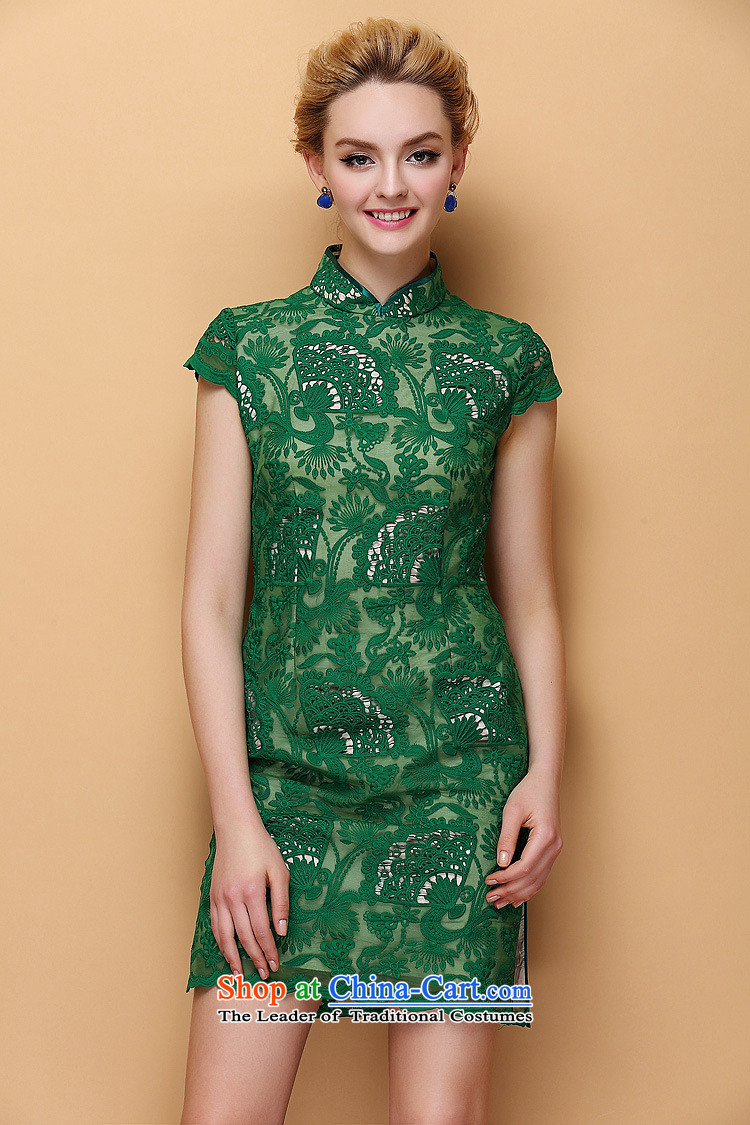 2015 new engraving embroidered short cheongsam dress stylish improved big blue M pictures Sau San, prices, brand platters! The elections are supplied in the national character of distribution, so action, buy now enjoy more preferential! As soon as possible.