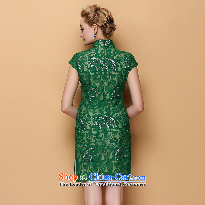 2015 new engraving embroidered short cheongsam dress stylish improved big blue M and Sau San Jie (rvie.) , , , shopping on the Internet