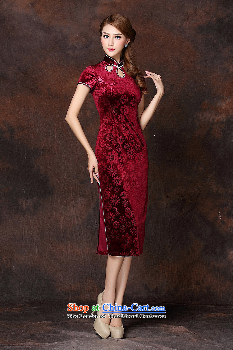 2015 new women's Stylish retro-day extracting improved flower short-sleeved gray velour robes QF141026 long wine red M picture, prices, brand platters! The elections are supplied in the national character of distribution, so action, buy now enjoy more preferential! As soon as possible.