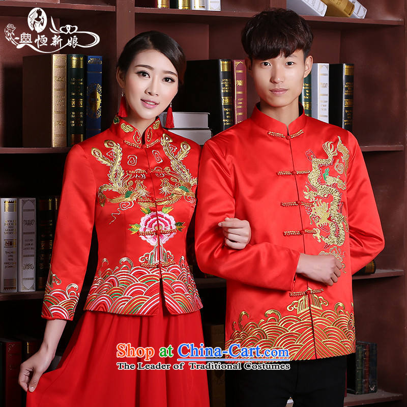 Noritsune bride?2015 autumn and winter New Men's wedding dresses costume show groups to serve the bride and groom marriage red cheongsam dress Sau Wo Men's Shirt + services for women?M