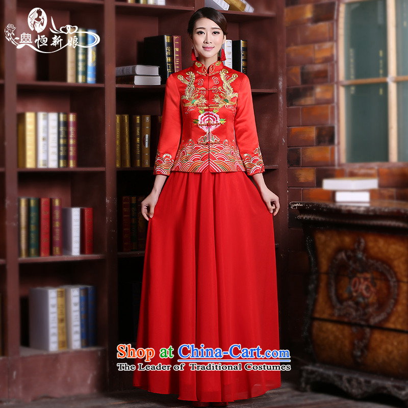 Noritsune bride 2015 autumn and winter New Men's wedding dresses costume show groups to serve the bride and groom marriage red cheongsam dress Sau Wo Men's Shirt + services for women M noritsune bride shopping on the Internet has been pressed.