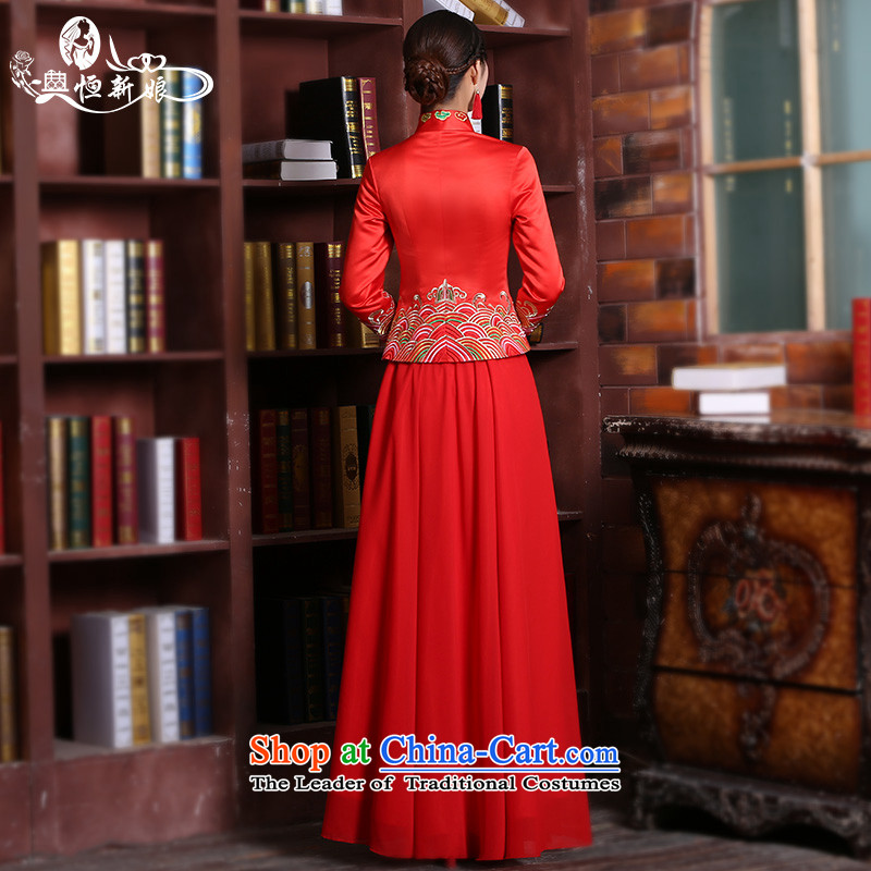Noritsune bride 2015 autumn and winter New Men's wedding dresses costume show groups to serve the bride and groom marriage red cheongsam dress Sau Wo Men's Shirt + services for women M noritsune bride shopping on the Internet has been pressed.