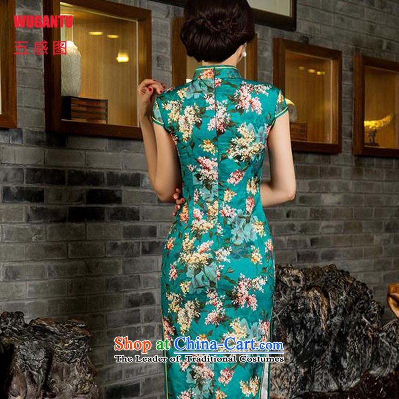 Five-sense in the autumn of 2015 figure new green suit long Silk Cheongsam upscale daily improved cheongsam dress dress suits retro S Five-sense figure (WUGANTU) , , , shopping on the Internet