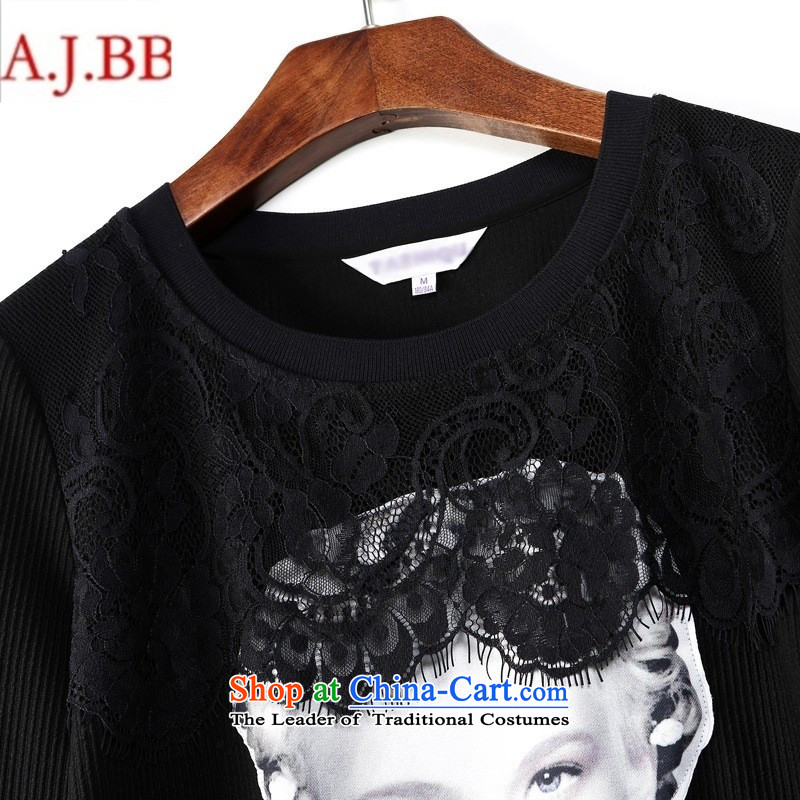 Orange Tysan * autumn load new women's personality silhouette lace flower stitching S,A.J.BB,,, black T-Shirt   shopping on the Internet