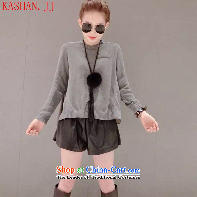 Mano-hwan won women 2015 Autumn edition new products after the fold of the Child Yi round-neck collar long-sleeved knitted T-shirt dolls yi gray are code