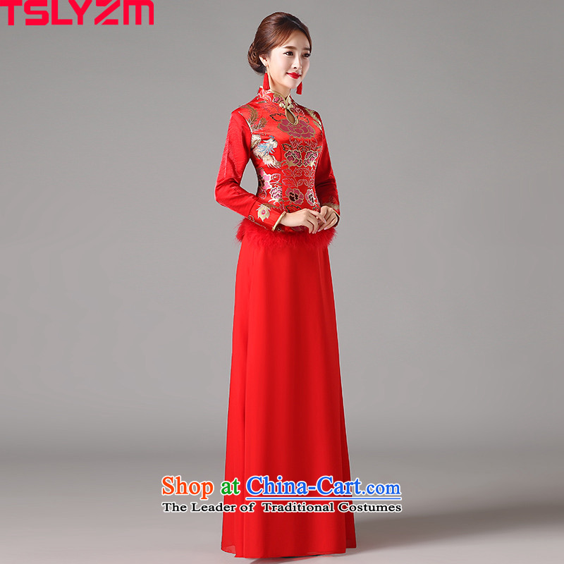 Tslyzm marriages cheongsam collar Chinese bows services 2015 autumn and winter new graphics thin long-sleeved red Sau San cheongsam dress red m,tslyzm,,, shopping on the Internet