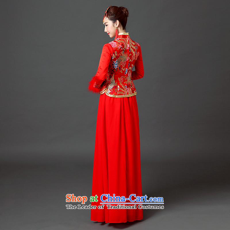 Rain-sang yi 2015 winter new dresses retro chinese red color long marriages cheongsam long-sleeved clothing QP562 bows red XL, rain is yi , , , shopping on the Internet