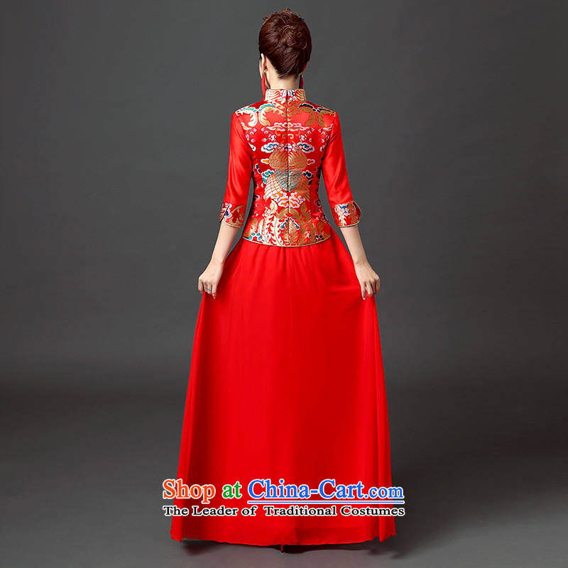 Rain-sang yi 2015 autumn and winter new wedding dresses long retro red Chinese qipao collar marriages bows services QP560 RED S, rain is yi , , , shopping on the Internet