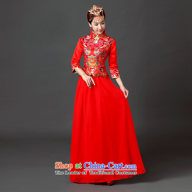 Rain-sang yi 2015 autumn and winter dinner wedding new red long thick bride retro embroidery qipao bows QP553 marriage Services 7) S, rain-sleeved clothing is , , , shopping on the Internet