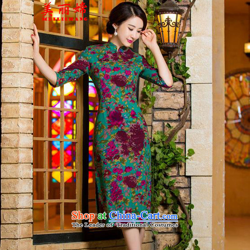 The beautiful new summer 2015-oriented retro graphics in Short Thin Sau San large cuff improved linen long skirt qipao Samui red , L, beautiful MEILICHANG Sheung ( , , , ) shopping on the Internet