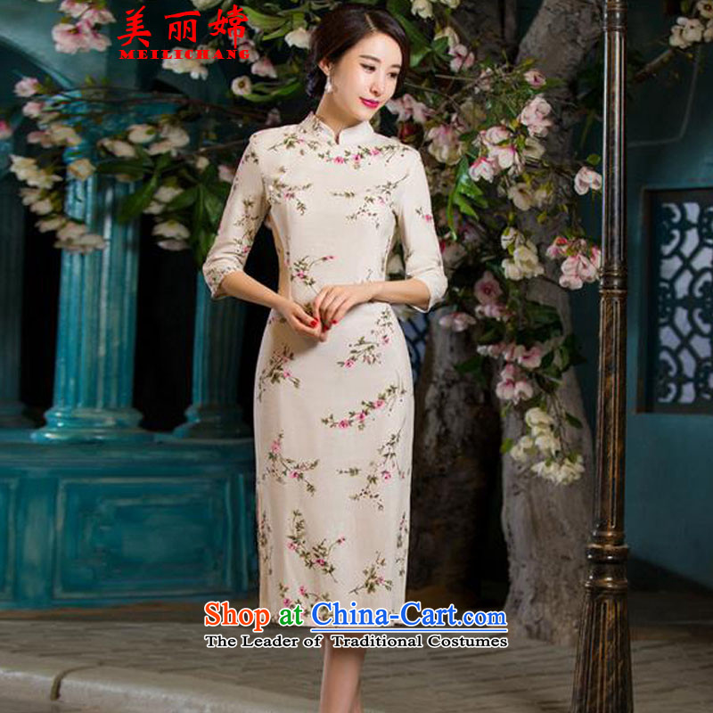 The beautiful new summer 2015-oriented retro graphics in Short Thin Sau San large cuff improved linen long skirt qipao Samui red , L, beautiful MEILICHANG Sheung ( , , , ) shopping on the Internet