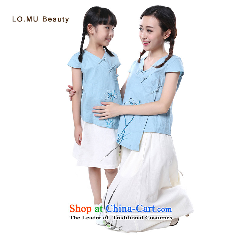 015 new large girls of ethnic body skirt autumn retro hand-painted with mother and child in the skirt white cotton linen?clothes 7 125cm_ 125