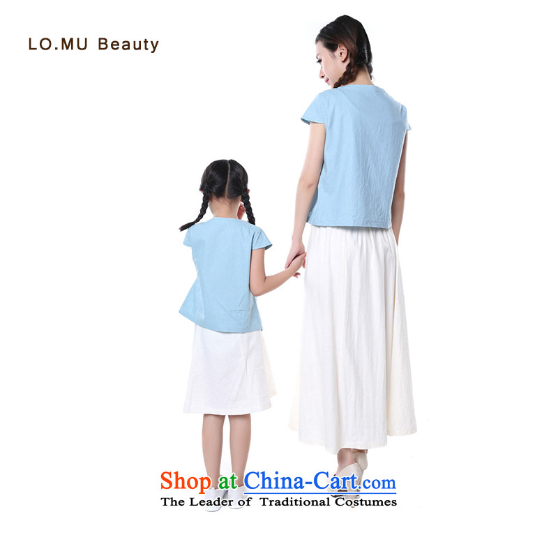 015 new large girls of ethnic body skirt autumn retro hand-painted with mother and child in the skirt white cotton linen clothes 7 code 125 (125CM),LO.MU beauty,,, shopping on the Internet
