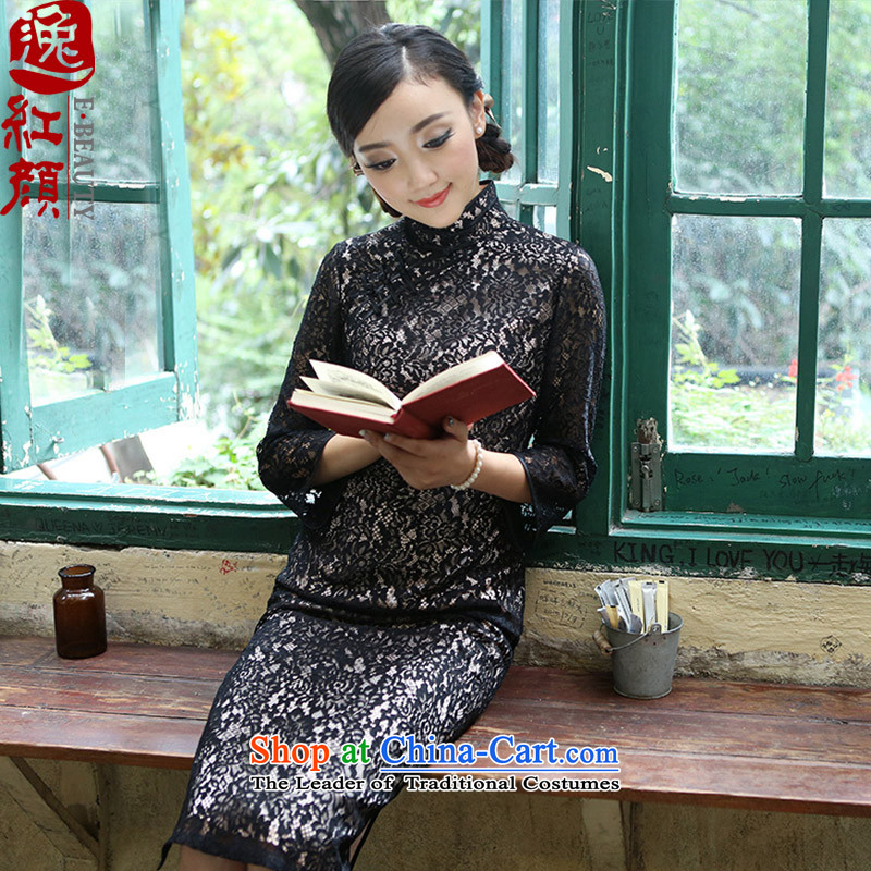 A Pinwheel Without Wind-hee concept Yat 2015 Autumn In New long sleeves 7 Improved retro-color cheongsam dress lace scarlet M Yat Lady , , , shopping on the Internet