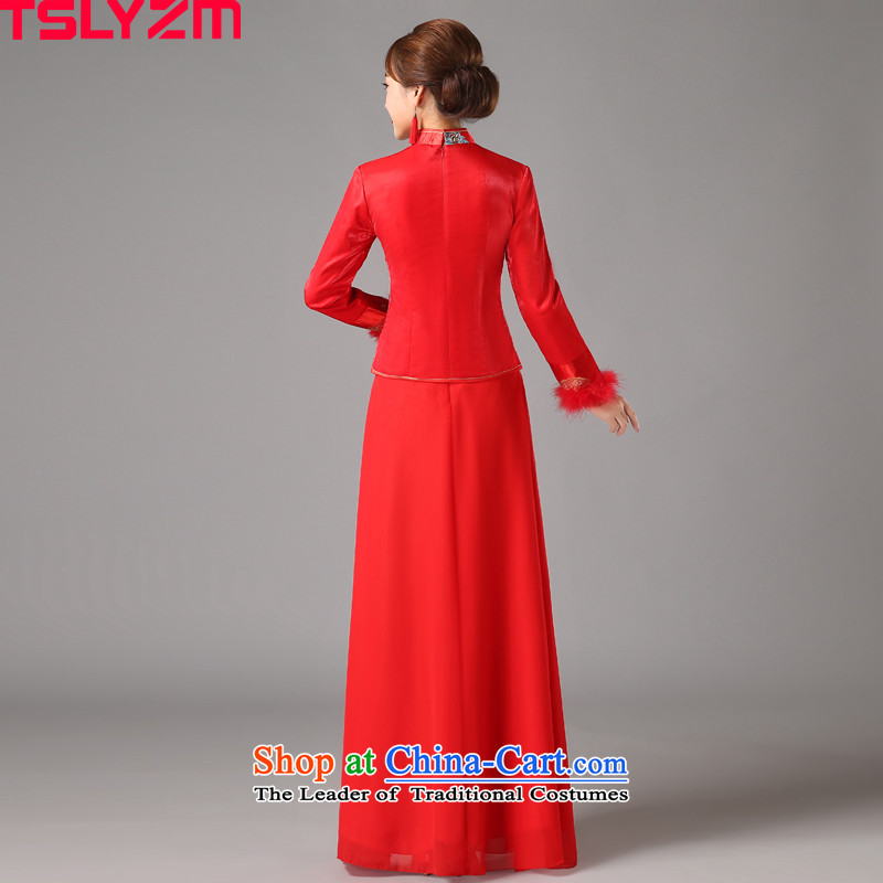 Marriages cheongsam dress tslyzm wedding services retro 2015 Chinese bows new autumn and winter long-sleeved autumn long) Red s,tslyzm,,, shopping on the Internet