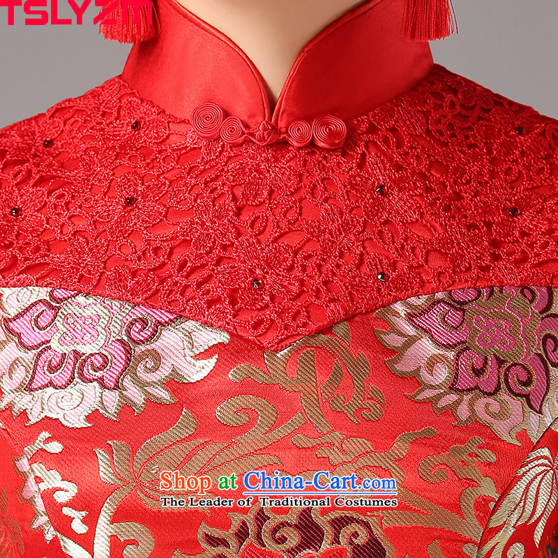 Improved cheongsam dress brides tslyzm wedding services classical Chinese marriage bows Sau Wo service long-sleeved lace collar 2015 new autumn and winter red Xxxl,tslyzm,,, shopping on the Internet