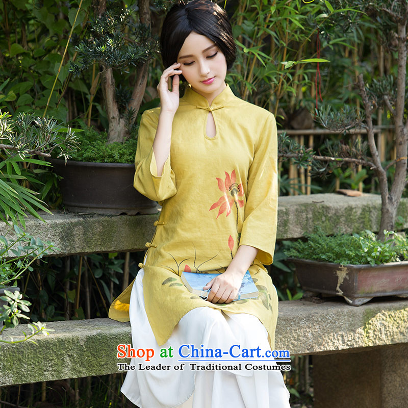 Chinese classic 2015 Autumn load side long-sleeved long cotton linen daily fashion improved cheongsam dress suit Female literary retro , L, China Ethnic Classic (HUAZUJINGDIAN) , , , shopping on the Internet