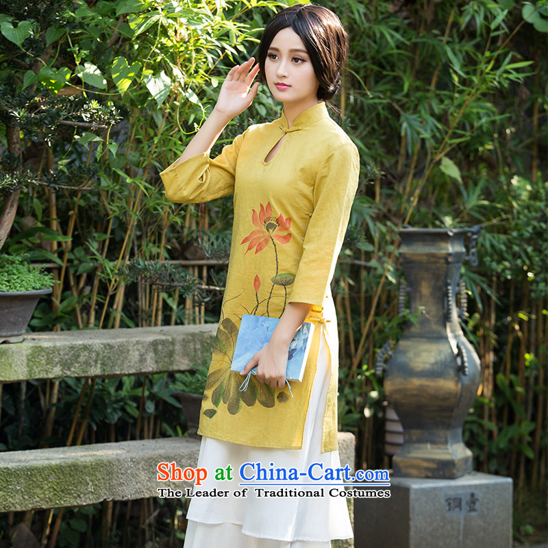 Chinese classic 2015 Autumn load side long-sleeved long cotton linen daily fashion improved cheongsam dress suit Female literary retro , L, China Ethnic Classic (HUAZUJINGDIAN) , , , shopping on the Internet