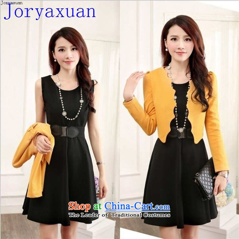 Deloitte Touche Tohmatsu trade shop 2015 autumn and winter new two sets of replacing the solid color small business suit Korean version of Sau San skirt with waistband Yellow M love Yan (axbaby Bebe) , , , shopping on the Internet