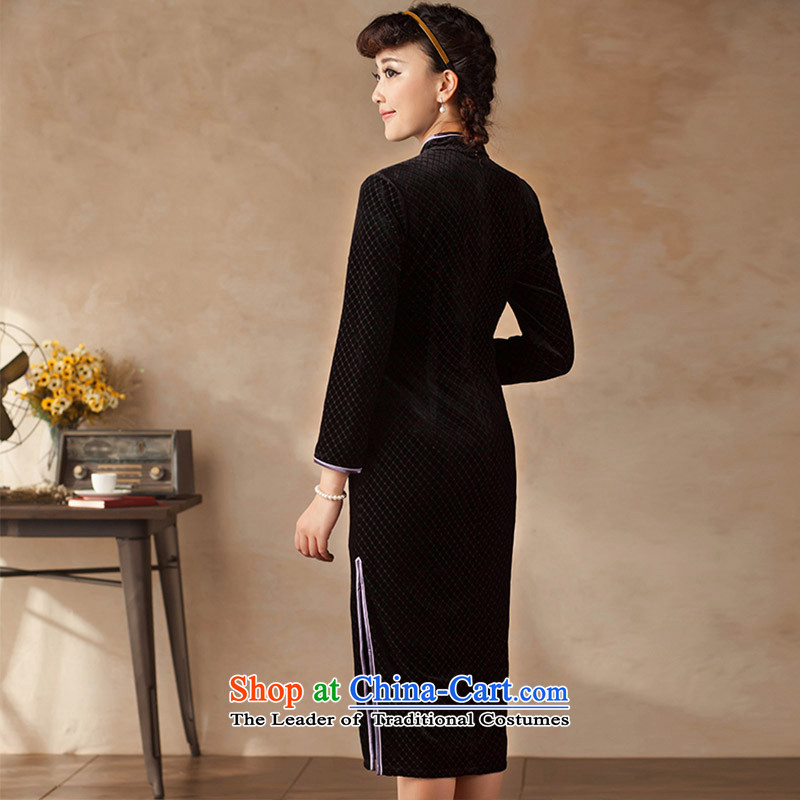 A Pinwheel Without Wind Nan requested 2015 Yat fall new products in the ordinary course of literary and art nouveau long long-sleeved latticed velvet cheongsam dress elegant colors , L, Yat Lady , , , shopping on the Internet