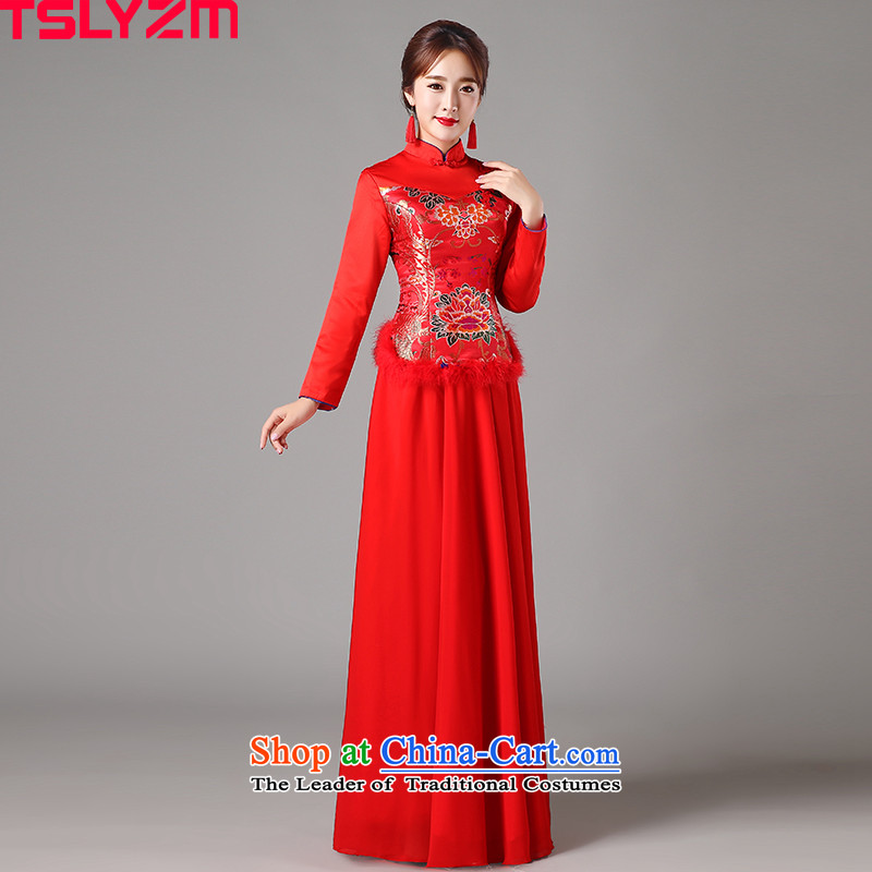 Toasting champagne bride services tslyzm Qipao Length of 2015 New improved autumn and winter embroidery red back to the door to the skirt dress red s,tslyzm,,, shopping on the Internet