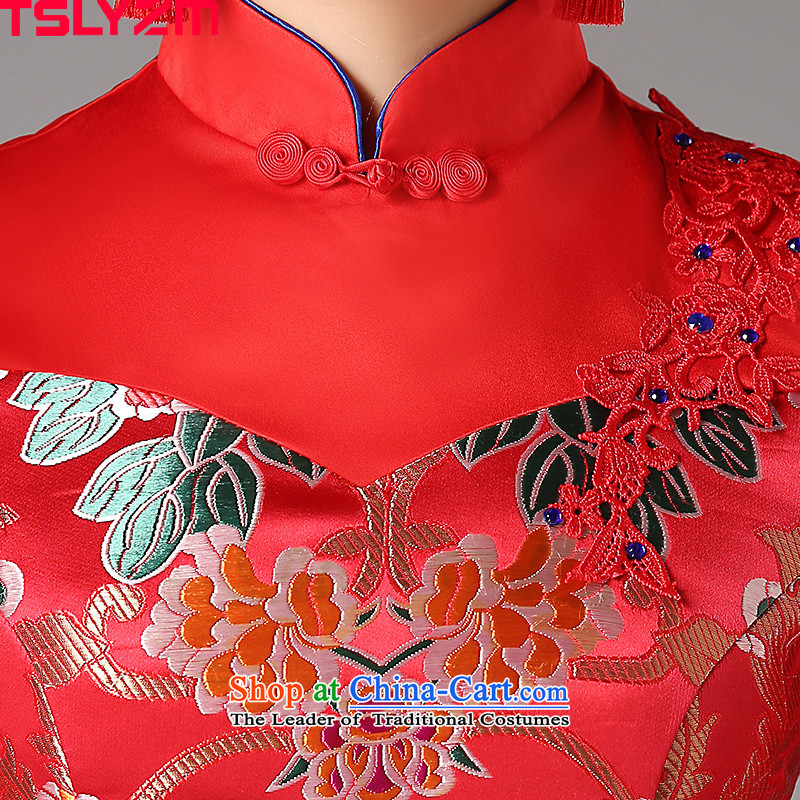 Toasting champagne bride services tslyzm Qipao Length of 2015 New improved autumn and winter embroidery red back to the door to the skirt dress red s,tslyzm,,, shopping on the Internet