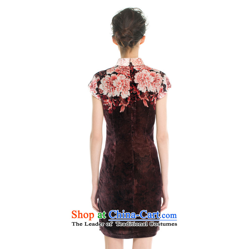 Wood, an improved retro qipao really fall inside the new skirt velvet video thin qipao short of Sau San half sleeve female 11630 08 coffee-colored wooden really a , , , L, online shopping
