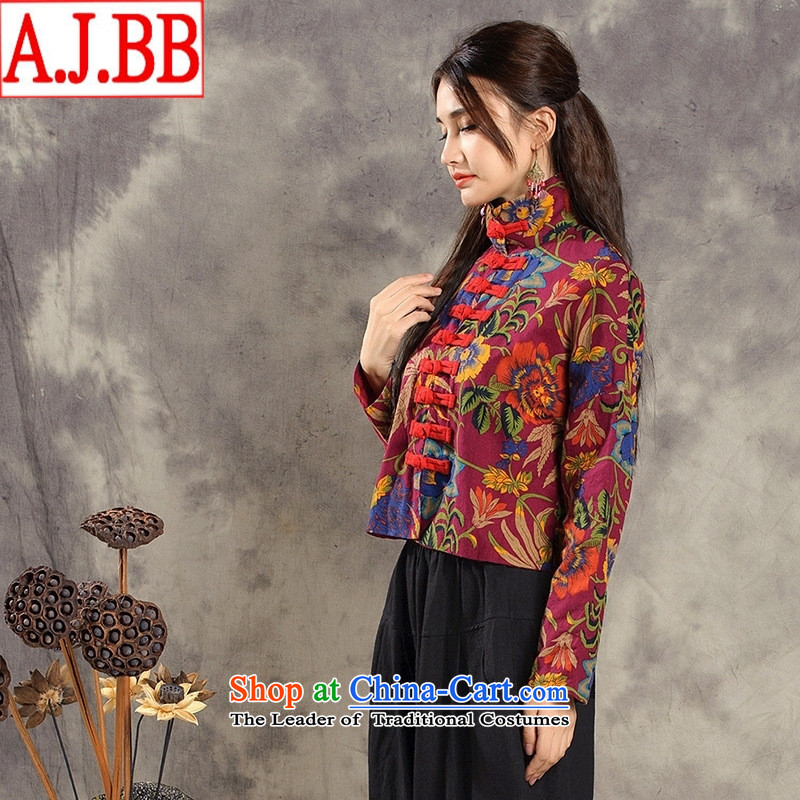 The Black Butterfly autumn and winter new ethnic women cotton linen yarn-dyed jacquard tray snap Chinese Antique Tang Jacket coat of female red XL,A.J.BB,,, shopping on the Internet