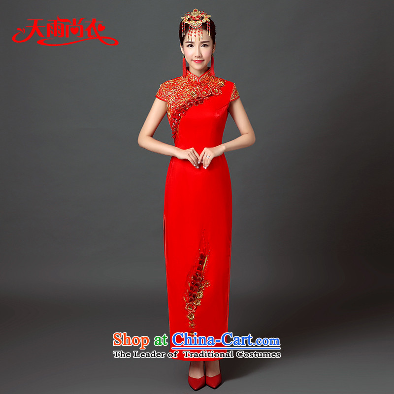 Rain Coat 2015 autumn is the new Chinese bows services marriages long dress code video thin beauty large red qipao QP551 RED?XL