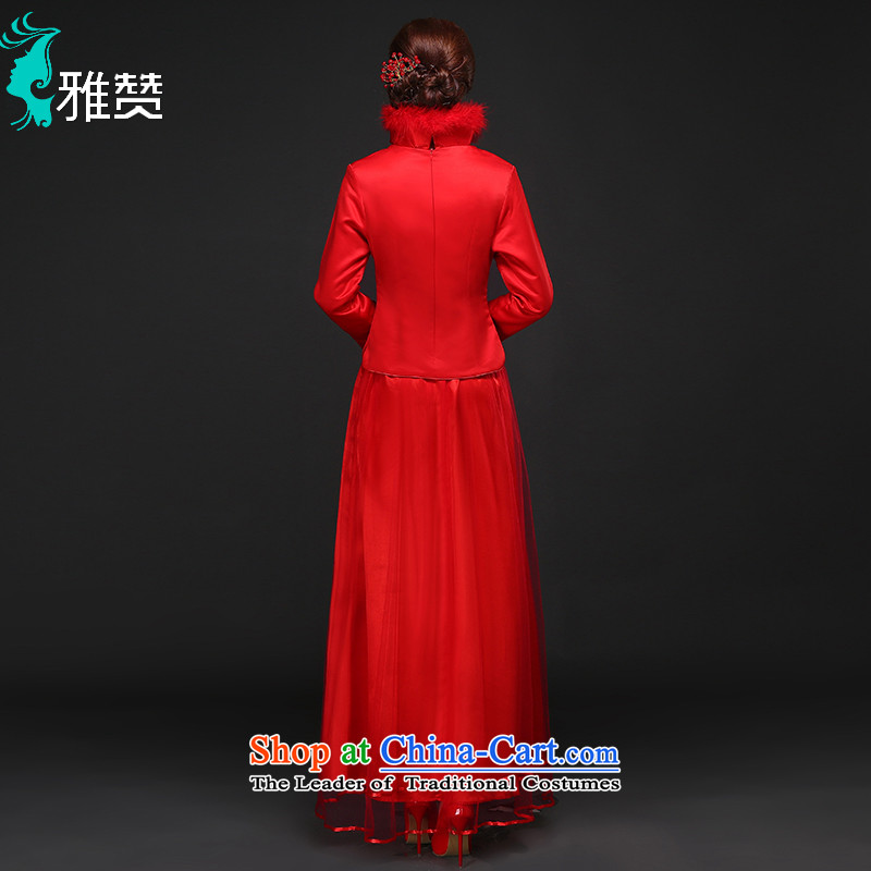 Jacob Chan marriage cheongsam dress improved Su Wo Long autumn and winter clothing 2015 new graphics thin long-sleeved bride Chinese Dress Red XL, Jacob Chan (YAZAN) , , , shopping on the Internet