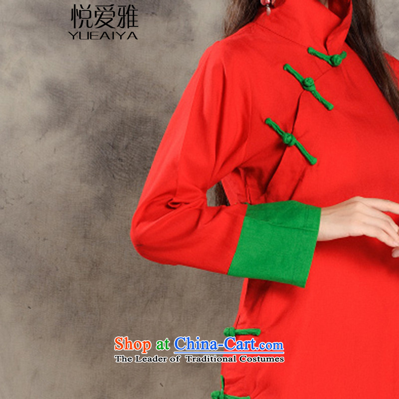 The Hyatt Regency love spring and autumn 2015 replacing retro Nga ethnic collar single row detained Chinese Disc detained embroidery long-sleeved stitching color long skirt DR9500 RED M Yue Love Nga , , , shopping on the Internet