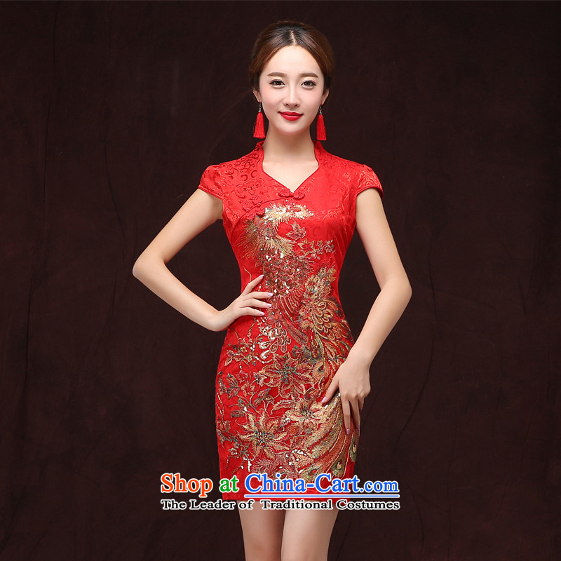 The bride wedding dress bows services fall 2015 cheongsam dress New Red Dress Stylish retro Sau San Golden Phoenix XXL, fen micro-ching , , , shopping on the Internet