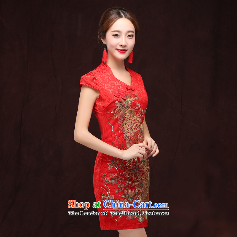 The bride wedding dress bows services fall 2015 cheongsam dress New Red Dress Stylish retro Sau San Golden Phoenix XXL, fen micro-ching , , , shopping on the Internet