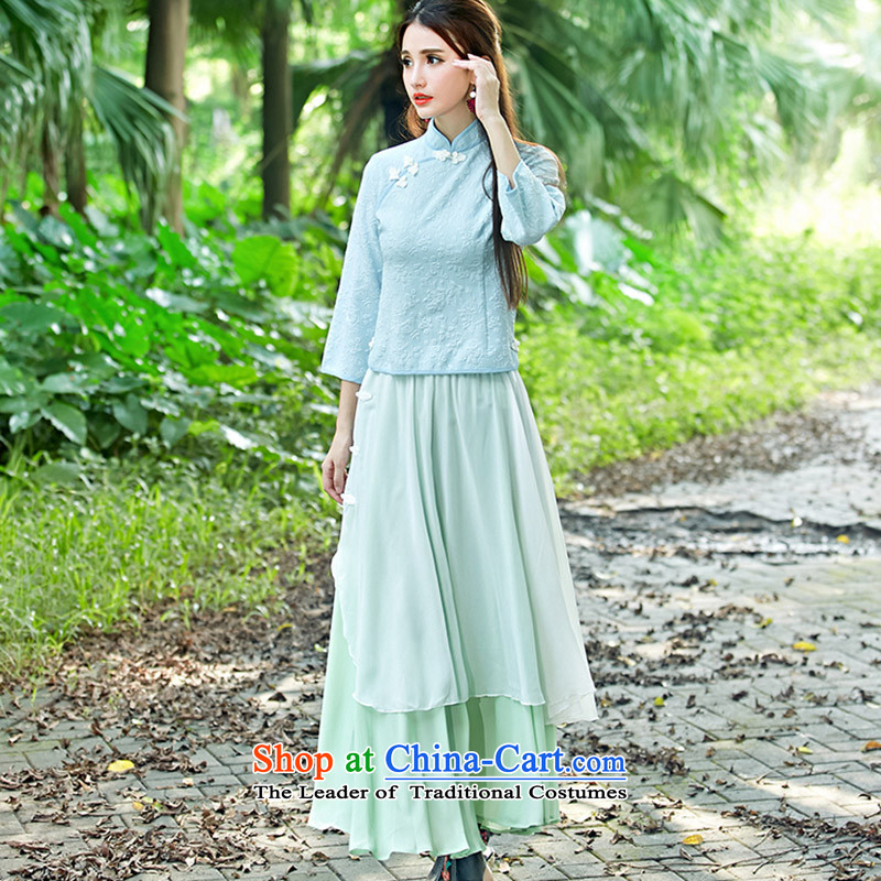 Mr. Yuen Biao 2015 Autumn Jehovah new for women retro-disc detained qipao shirt stamp costume horn sleeveless shirts , L, O Jehovah X020 light blue (H.A.B biao) , , , shopping on the Internet