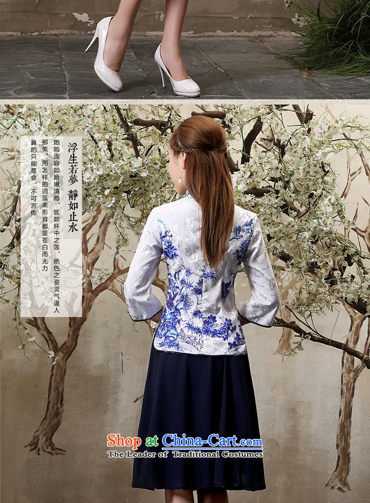 The pro-am cotton Linen Dress Shirt qipao new summer and fall of 2015, replacing the daily retro improved stylish cotton dress in sleeved shirt + Hong Kong in navy blue skirt S picture, prices, brand platters! The elections are supplied in the national character of distribution, so action, buy now enjoy more preferential! As soon as possible.