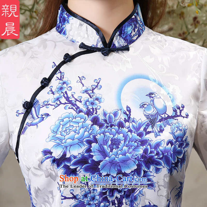 The pro-am cotton Linen Dress Shirt qipao new summer and fall of 2015, replacing the daily retro improved stylish cotton dress in sleeved shirt + Hong Kong in navy blue skirt S pro-am , , , shopping on the Internet
