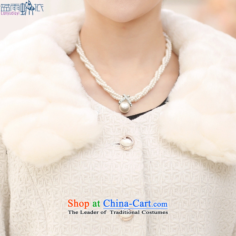September female boutiques in autumn and winter * Older Women's Gross Gross for coat?   in pure color long temperament with white XXL, mother blue rain butterfly according to , , , shopping on the Internet