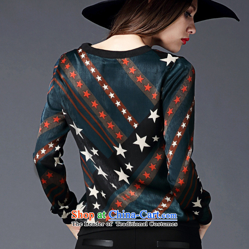The European station 2015 Autumn Hami replace the new Europe and the big star stamp long-sleeved T-shirt, forming the video thin wild green T-shirt , blue rain butterfly according to , , , shopping on the Internet
