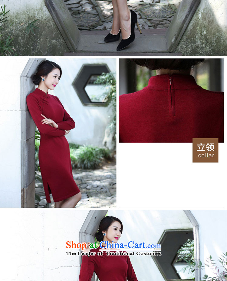 2015 Fall/Winter Collections cheongsam dress Stylish retro new improved day-to-day long-sleeved shirt woolen knitted dresses women Sau San wine red 2XL Photo, prices, brand platters! The elections are supplied in the national character of distribution, so action, buy now enjoy more preferential! As soon as possible.