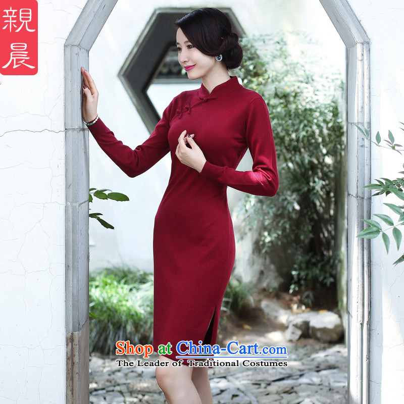 2015 Fall/Winter Collections cheongsam dress Stylish retro new improved day-to-day long-sleeved shirt woolen knitted dresses women Sau San wine red 2XL, pro-am , , , shopping on the Internet