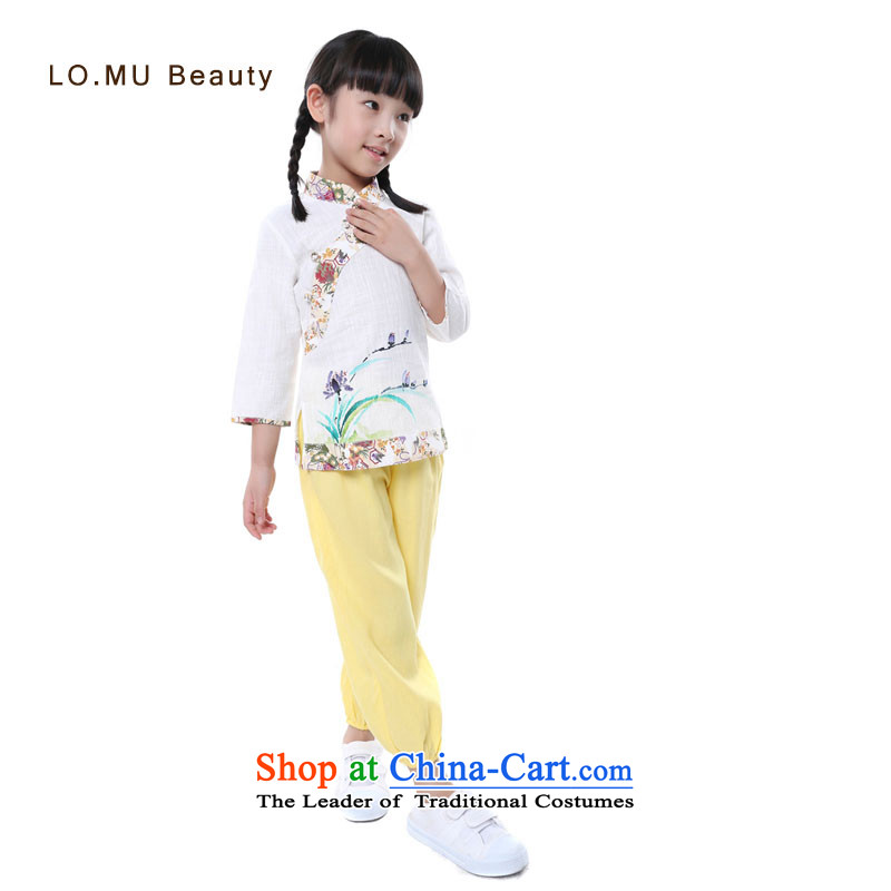 The new 2015 Autumn Chinese scholar, the children's wear elastic waist retro trunkhose girls Casual Trousers light yellow 95cm_3 code_
