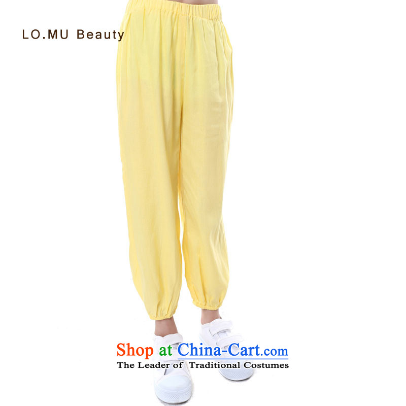 The new 2015 Autumn Chinese scholar, the children's wear elastic waist retro trunkhose girls Casual Trousers light yellow 95cm(3 ),LO.MU code beauty,,, shopping on the Internet