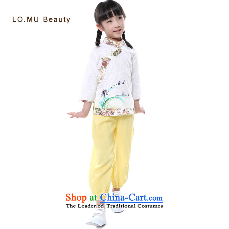 The new 2015 Autumn Chinese scholar, the children's wear elastic waist retro trunkhose girls Casual Trousers light yellow 95cm(3 ),LO.MU code beauty,,, shopping on the Internet
