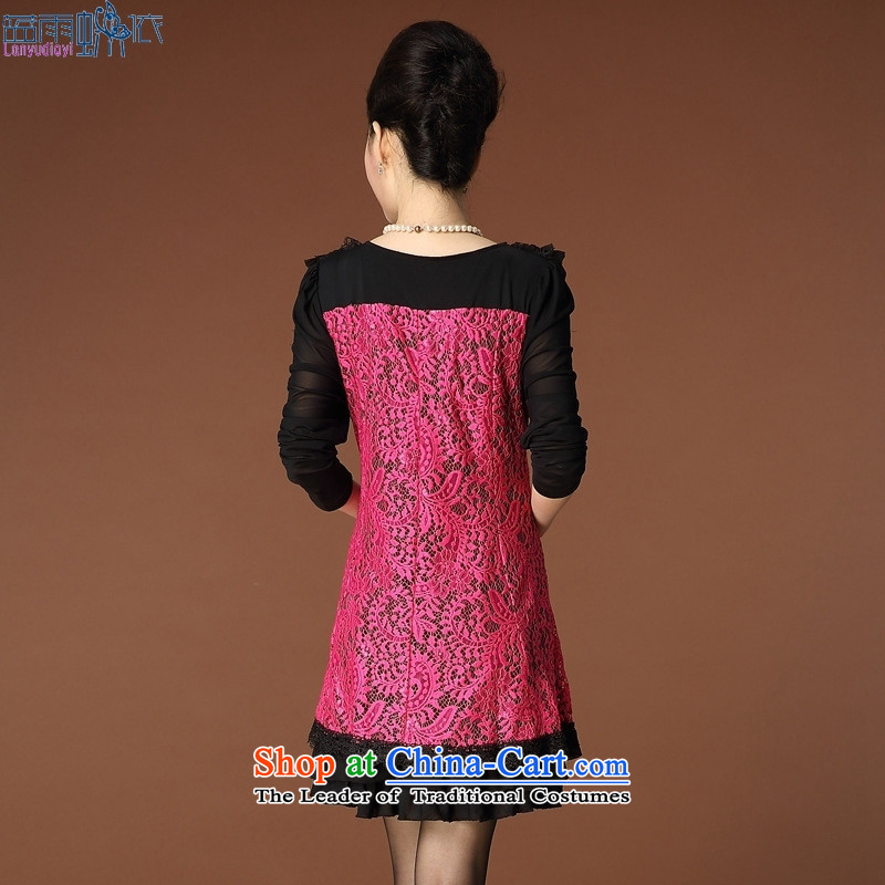 September Girl Store *2015 autumn and winter lace collar mesh sleeve embroidery larger women's mother load Foutune of elderly people in the Sau San dresses Black XL, blue rain butterfly according to , , , shopping on the Internet