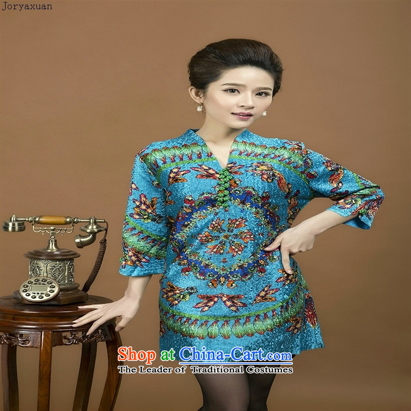 Web soft trappings of older women's spring dresses silk creases in mom long shirts during the spring and autumn replacing dress with new figure II deep blue -XL, Nga Xuan (joryaxuan) , , , shopping on the Internet