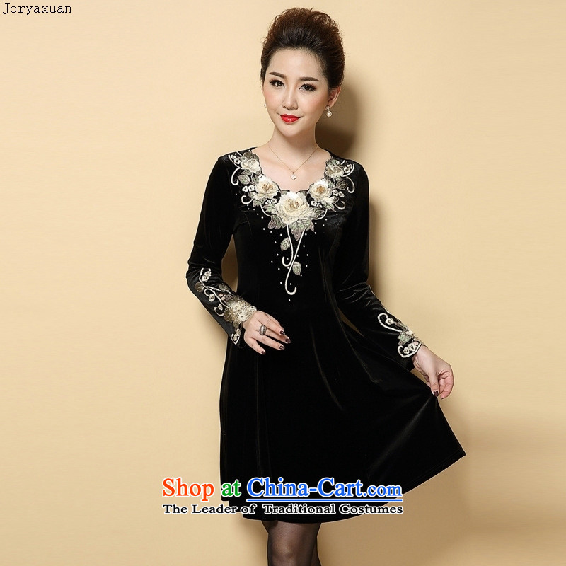 Web soft clothes for the new autumn 2015) large older embroidery Kim scouring pads long-sleeved Sau San dresses MOM Pack Black Large XXXL, Cheuk-yan xuan ya (joryaxuan) , , , shopping on the Internet