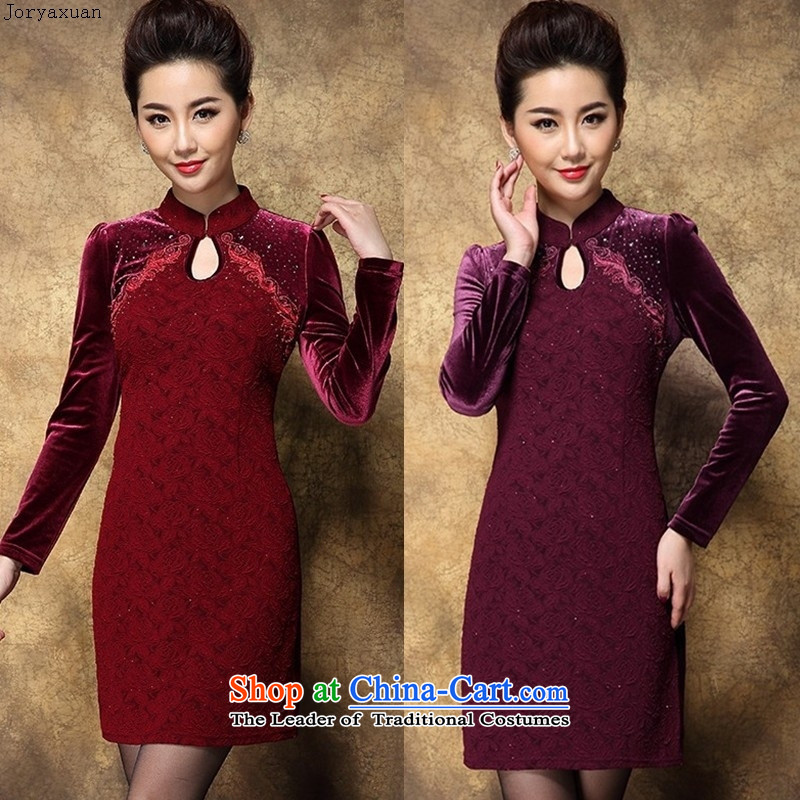 Web soft clothes for the new paragraph 2015 autumn large female upscale temperament Kim velvet MOM pack wedding dresses Red4XL